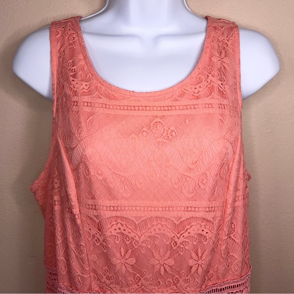 Juniors XL Forever 21 Peachy Pink Embroidered Lace Dress Lined Boho Sleeveless - Picture 5 of 15